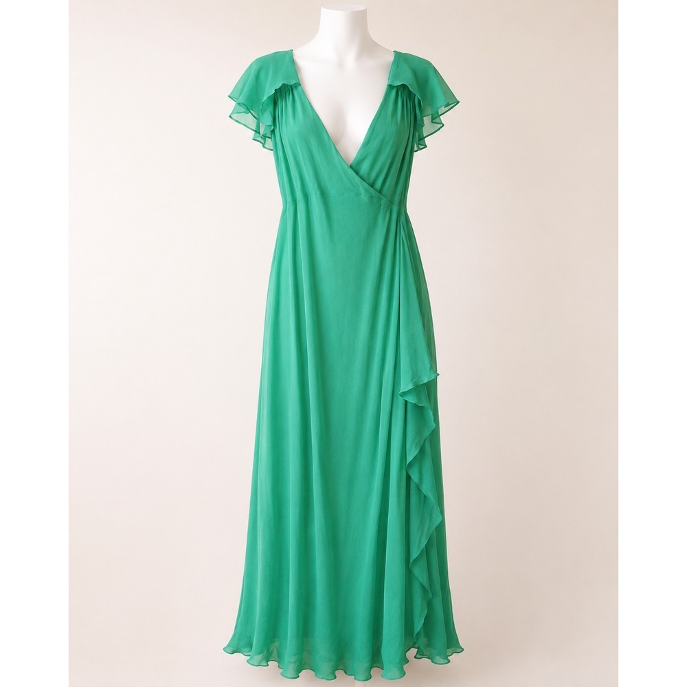 Tom and Linda Platt Saks Fifth Avenue Green Flutter Sleeve Ruffle Maxi Dress 1X